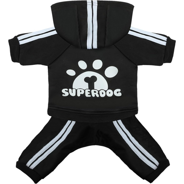 Пуловер для собак LONTEPET з капюшоном, 4 лапи, комбінезон для маленьких собак, цуценят, одяг, теплий светр, зимовий костюм для собак та котів (XL, XXL, чорний)