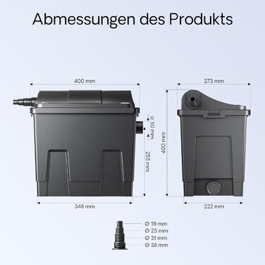 Біофільтр SunSun CBF-200U з 9W УФ-лампою для ставка з коропами, продуктивність 6000 л/год, з фільтруючим матеріалом, однокамерний проточний фільтр