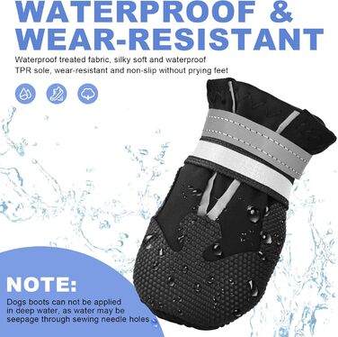 4 шт. собачі черевики, захист лап, водонепроникні собачі чоботи з світловідбиваючими ременями, регульовані, миючі, захисники лап для маленьких, середніх та великих собак, чорний