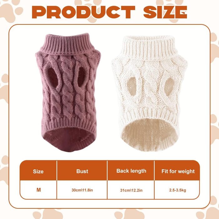 2 шт. в'язаний собачий светр з коміром-гетром, теплий та дихаючий зимовий светр для маленьких собак (такса), затишний дизайн з косами та смужками, можна прати в пральній машині