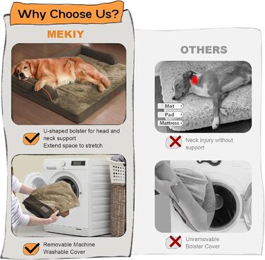 Ортопедичне собаче ліжко великих порід, XL, коричневе. Знімна подушка для шиї, водонепроникний чохол, антиковзаюча підкладка.