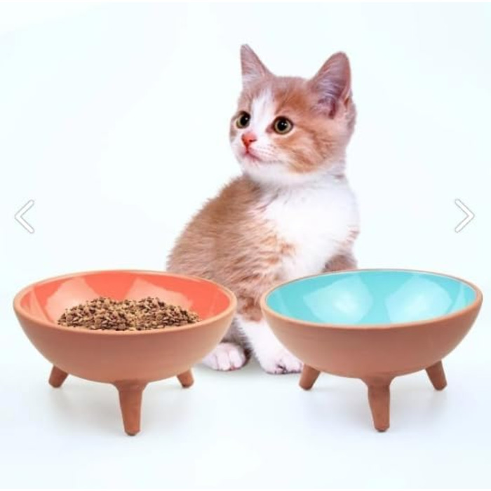 Керамічні миски для котів | Ручна робота, набір 2 шт. | Миски для корму та води, біло-сірі | з Каппадокії