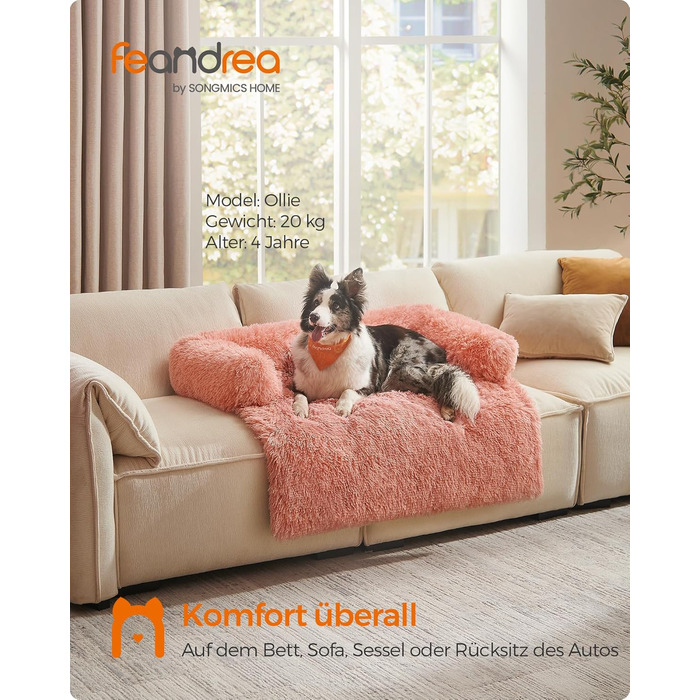 Ліжко для собак Feandrea FluffyHug, XL, 110x95x18 см, м'яка підстилка, захист дивану, рожевий колір