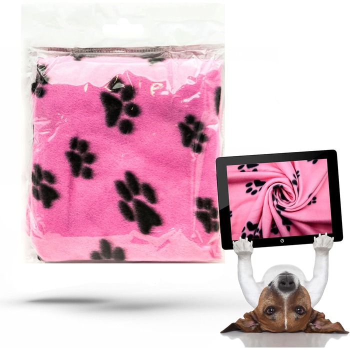 М'яка тепла флісова ковдра з відбитками лап для котів, цуценят та собак, миється, для подорожей (70 x 73 см, 1 шт.) (Рожева, 70x73 см)