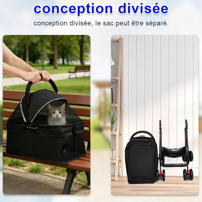 Дитяча коляска для собак та котів Homewell, складана, до 20 кг, з сумкою та підсклянником (Чорний)