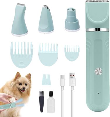 Триммер для собак | Набір для догляду за собаками 4-в-1 | Акумуляторна регульована ножиці для цуценят вдома, зелений