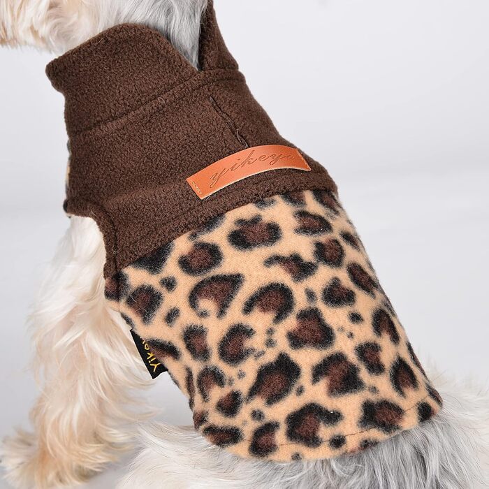 Флісовий пуловер для собак Kosiyi з леопардовим принтом, еластичний, з отвором для повідка, одяг для домашніх тварин, легкий верхній одяг для маленьких собак, для холодної погоди, для хлопчиків та дівчаток