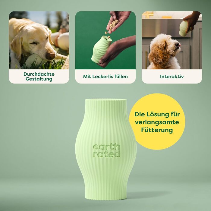 Earth Rated Диспенсер для ласощів для собак, іграшка-головоломка, велика, зелена, з натурального каучуку, для дорослих собак та цуценят, безпечна для миття в посудомийній машині та заморожування