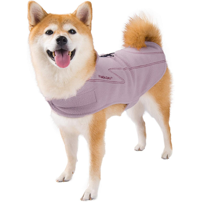 Тепла флісова куртка VIVAGLORY для собак, рожевого кольору, розмір M (обхват грудей 56-68 см), з застібкою-липучкою та отвором для повідка