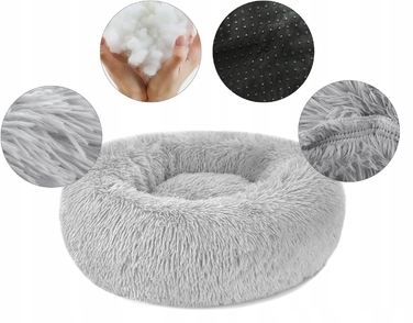 М'яке плюшеве ліжко для собак, сіре, 65 x 65 см
