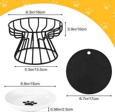 Підвищені миски для котів 2 шт. з підставки, керамічні миски для корму та води, чорні