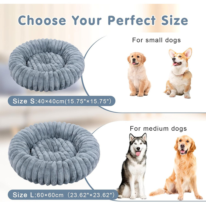 М'яке лежанка для собак та котів Qoosea, донат з підтримкою шиї, 40 см, сірий