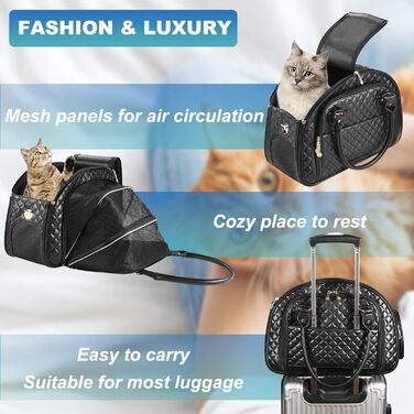 Чорна переносна сумка-переноска для собак і котів, до 4,5 кг, PU-шкіра, для подорожей, схвалена авіаперевізниками