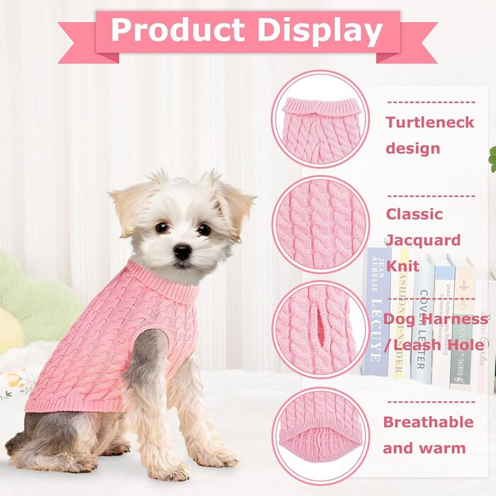 Пуловери для маленьких собак, Чихуахуа, Йоркширський тер'єр, такса, для дівчаток та хлопців, осінь-зима, цуценята, котики, розмір S, 2 шт. (рожевий+бежевий, M)