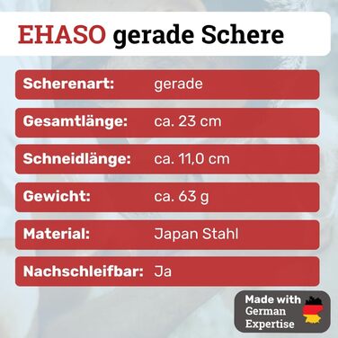 Широкі ножиці з нержавіючої сталі EHASO, 23 см, прямі, з алюмінієвою ручкою