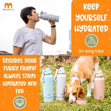Водяна пляшка для собак Miracle Pets: 1 л, нержавіюча сталь, з мийкою, BPA-free