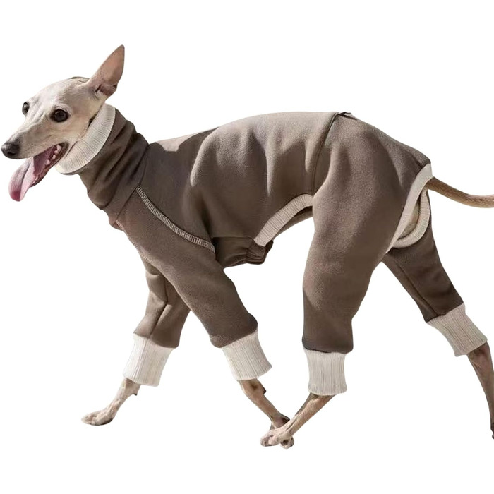 Зимовий одяг для собак породи Віндхаунд: теплий флісовий комбінезон/мантійка, 4 лапи, розмір 4XL (колір: коричневий)