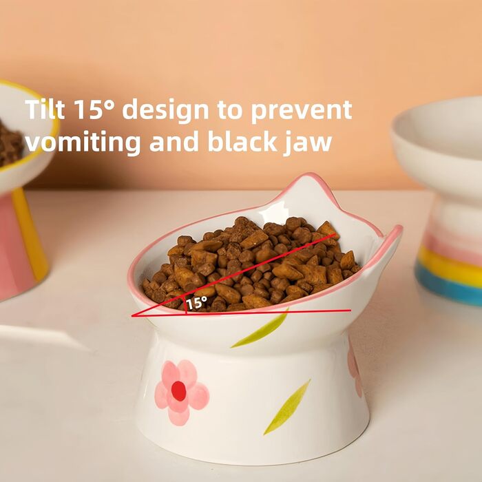 Керамічний годівниця для котів, піднята миска з підставкою, нахилена на 15°, захист шиї, запобігання зворотної течії, для собак та котів (чорний/білий/рожевий/зелений)
