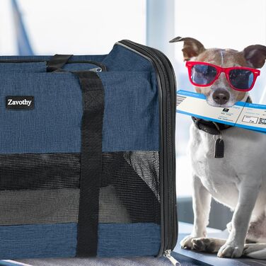 Транспортна сумка для котів та собак, дихаюча та складна, транспортна переноска для котів з регульованим плечовим ременем, знімна плюшева підстилка (Темно-синій, L)