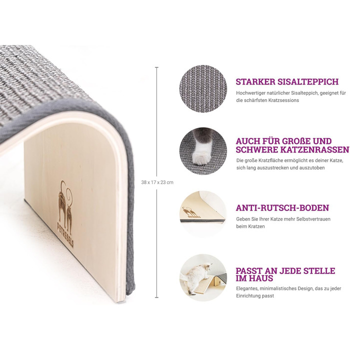 Котячий когтетоп Petrebels Design: дерев'яний когтетоп з сизалевим килимком, сірий, 38 x 23 x 23 см