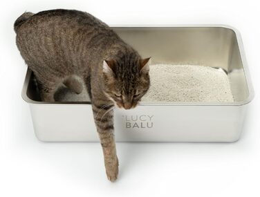 LucyBalu® STEELOO відкрита котяча туалетна коробка з нержавіючої сталі XXL – без запаху, сучасна hop-in кішкова туалетна ванна без кришки