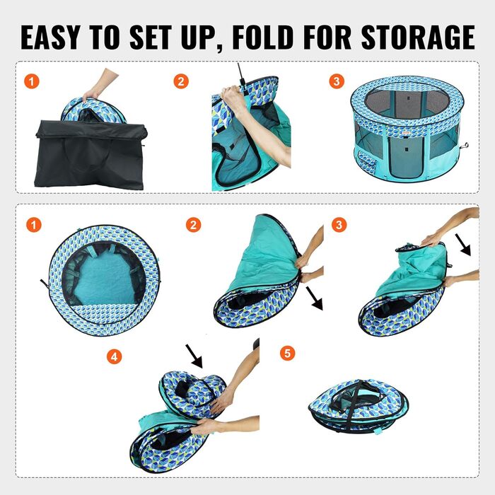 Вольєр для цуценят VEVOR розкладний, 812 x 609 x 558 мм, з мискою, 600D Oxford, для собак та інших тварин, блакитний