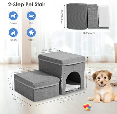 Сходинки для собак маленьких порід, складані. Сходи для котів з ящиками для зберігання. Сходи для домашніх тварин на диван та ліжко (2 сходинки)
