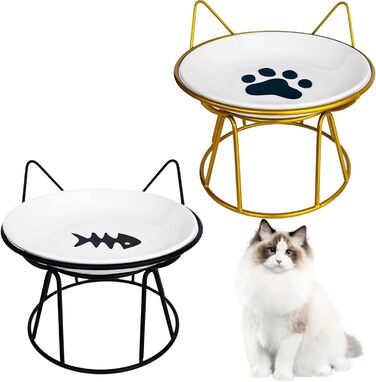 Котлові миски для котів, 2 шт. з підняттям, керамічні, з металевим підставкою, захист шиї, годівниця для котів