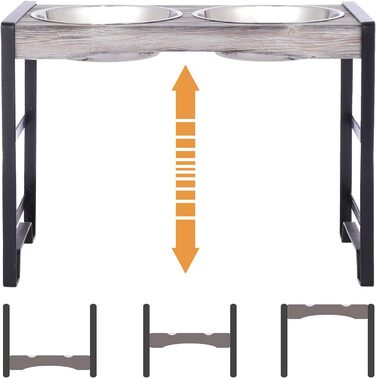 Підвищена годівниця для собак Satauko з 3 рівнями регулювання, дерев'яна годівниця для великих собак з двома мисками з нержавіючої сталі, протиковзна годівниця, миска для води та їжі. Сіра