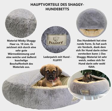 Кругле ліжко для собак та котів Donut Ø 60 см з дахом, плюшеве, з штучного хутра, для маленьких та середніх собак