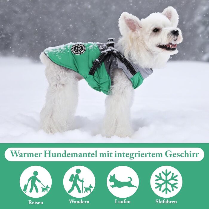 Водонепроникний зимовий теплий дощовик для собак Savlot - вітрозахисна куртка для собак маленьких та середніх порід з шлейкою, світловідбивачі (S, зелений + сірий)