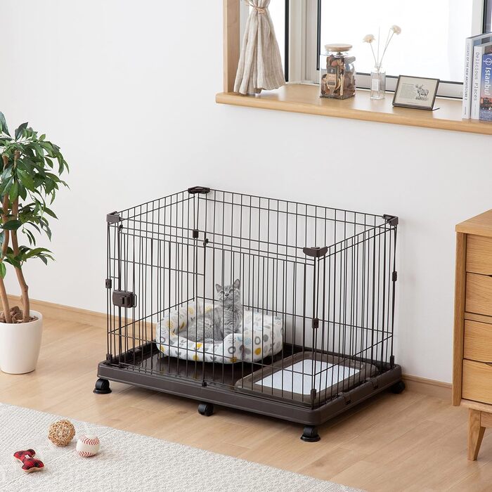 Клітка для собак та котів Iris Ohyama STS-1200TY, 66 см, коричнева, з дахом та замикаючоюся дверима, для внутрішнього та зовнішнього використання