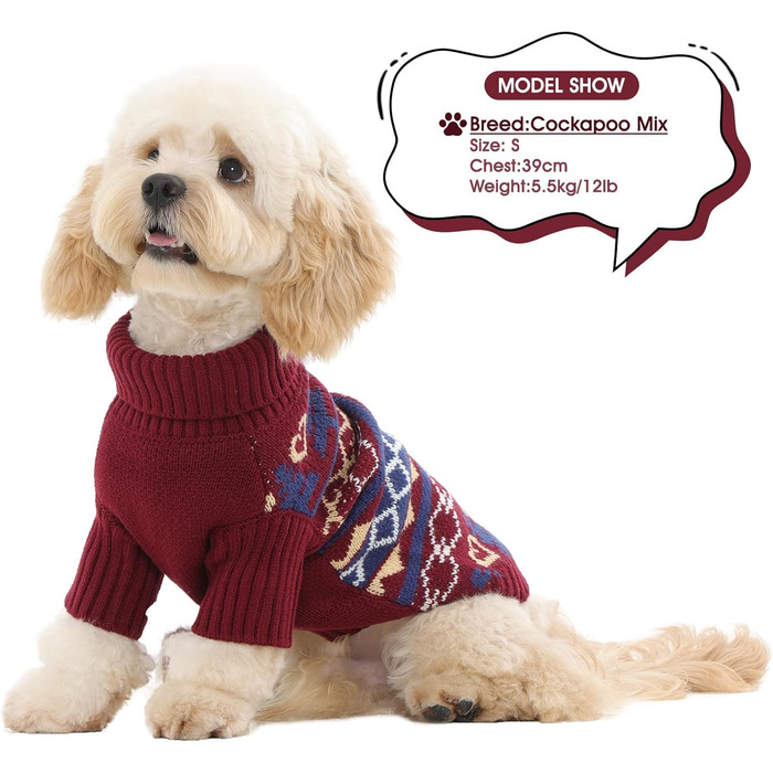 Пуловер для собак на Новий Рік, теплий трикотажний пуловер для собак та котів, зимовий одяг для тварин, найтепліший пуловер з коміром-стійкою (XL, Бордовий)