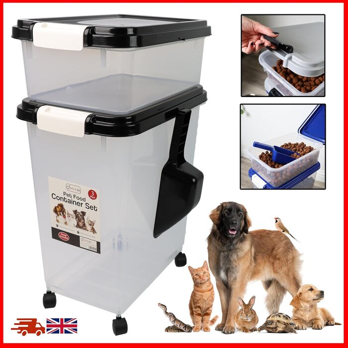 DIVCHI Контейнер для зберігання корму для тварин 3 шт. з мірною ложкою, для собак, котів, чорний