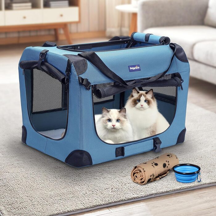 Складана переноска для котів і собак Petprsco, м'які стінки, 3 дверцята, з ременями, для подорожей, портативна