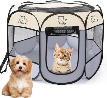 Клітка-загон для цуценят та дрібних тварин, 74x74x43 см, для собак, котів, кроликів та інших дрібних тварин, внутрішнє та зовнішнє використання (сірий)