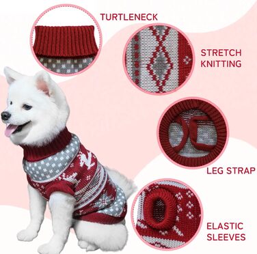 В'язаний собачий светр з коміром-стійкою, теплий та м'який, для відпочинку, котів та собак, зимовий одяг для собак, м'який в'язаний светр з новорічним оленем, розмір L 14