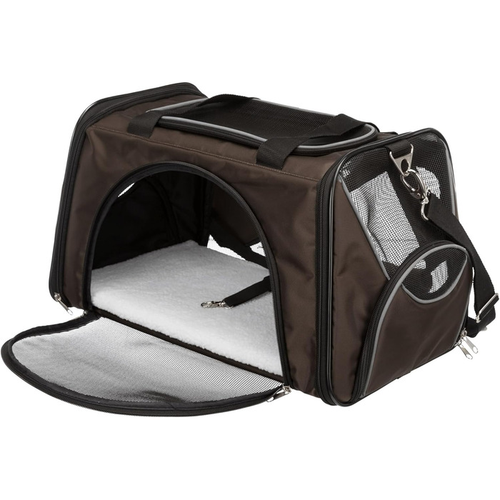 Сумка для собак TRIXIE Joe - з відкриттями спереду та зверху, знімний плечовий ремінь, інтегрована короткий поводок, м'яка підкладка, світловідбиваючі елементи, 28 × 28 × 47 см, до 10 кг