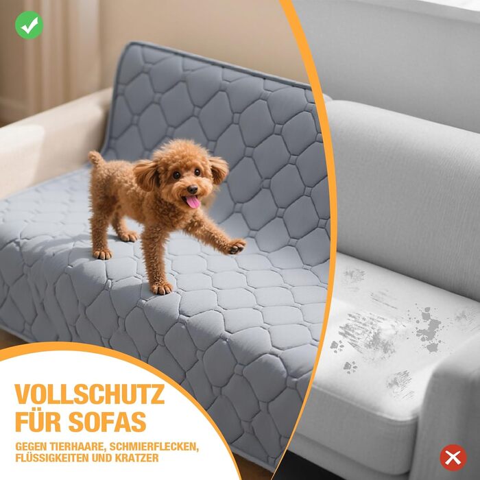 Водонепроникний килимок для собак Lekereise 157x208 см - 100% поглинання та захист від протікання, м'який, нековзний. Підходить для дивана, ліжка, авто. Легко прати. Для собак та котів (Сірий)