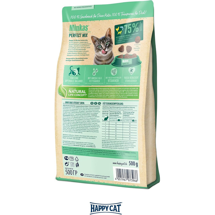 Корм для котів Happy Cat Minkas Perfect Mix (Птиця, Риба, Ягня), 4 кг