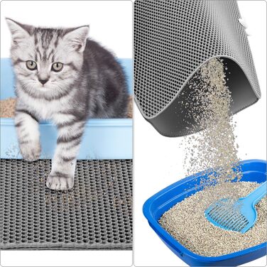 Килимок для котів QWORK® з двошаровим дизайном, 90x76 см, антиковзаюча підкладка, легко миється, для багатокотових сімей