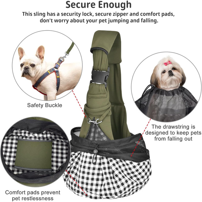 Сумка-переноска для собак CUBY, регульована, двостороння, для маленьких та середніх порід, з безпечним ременем, кишенею на блискавці, знімною підстилкою та підкладкою на плече, зелена, оновлена