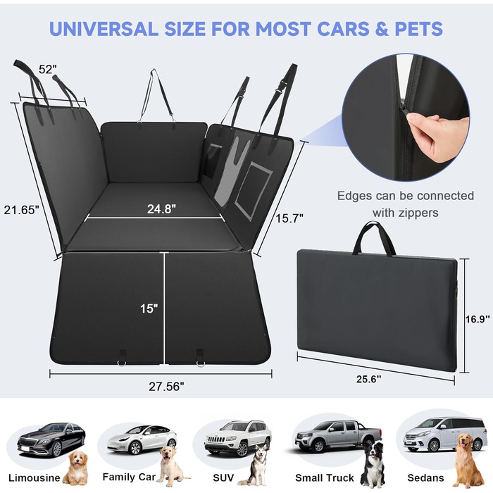 Захисний чохол на сидіння для собак Dorifine з PU-шкіри для заднього сидіння автомобіля. Підходить для собак вагою до 180 кг, 100% водонепроникний, стійкий до подряпин та ковзання. Розмір M (132 x 63 см).