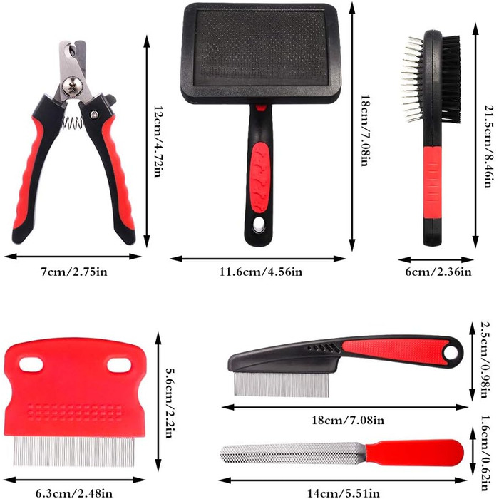 Набір для догляду за шерстю собак та котів Tonyg-p: щітка, гребінець від бліх, стригувач та пилка для нігтів (6 шт)
