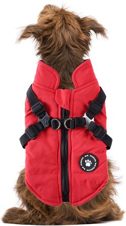 Зимовий теплий одяг для собак: тепла жилетка з шлейкою, червоний колір, розмір 2XL