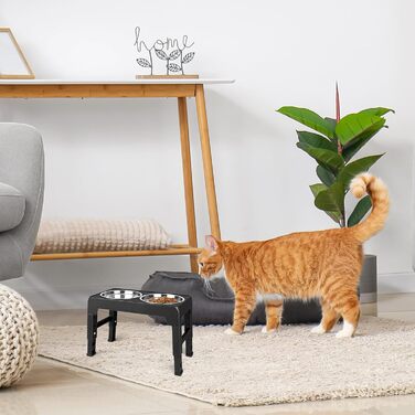 Підвищена годівниця для собак та котів з нержавіючої сталі, 2x1.8L, регульована висота, антиковзаюча, 44x24x8 см, чорна