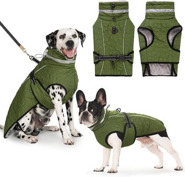 Водонепроникна куртка для собак на зиму: тепла, з підкладкою з флісу, з отвором для повідка, для малих, середніх та великих собак (XL, зелена)