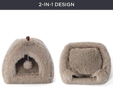 Кішка ліжко BEDSURE велика, кішка печера, 40x40x40 см, плюшеве кішкове будиночок для дому з знімним подушечкою та іграшкою, кішка ліжко BEDSURE, можна прати, (Д 40 x Ш 40 x В 40 см, верблюжий)