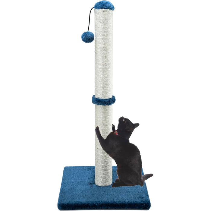 Кігтеточка Dimaka 94 см для котів з мотузки сизалю та м'якого плюшу, вертикальний когтетоп, сучасний дизайн, блакитна