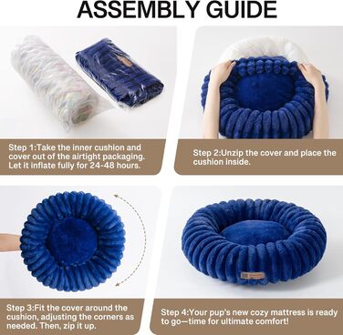 Кругле м'яке ліжко для собак MEWOOFUN, 64x64x18 см, Marineblau (темно-синій)